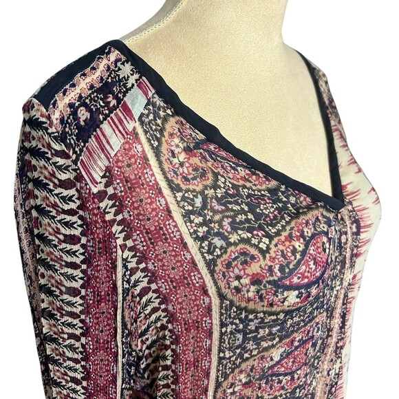 Lucky Brand Womens Concord Paisley Boho Gypsy Sheer V Neck Blouse Sz S ? - Picture 4 of 8